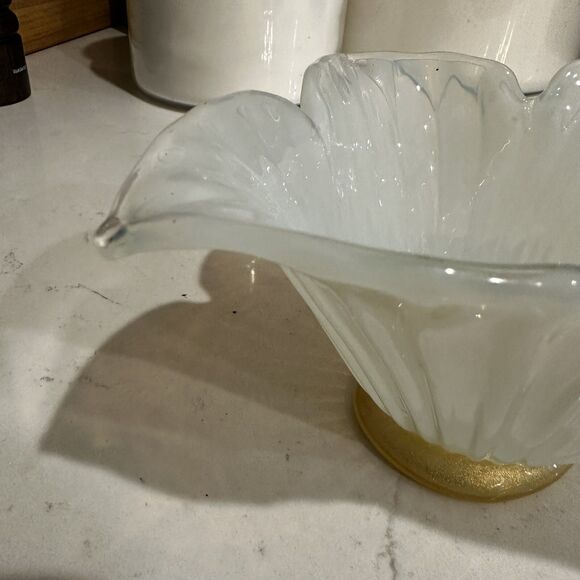 Murano White Crystal Bowl  Handmade  in Italy - Picture 5 of 13